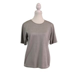 Nina Patrick Women's Silver Knit Short Sleeve Top sz M